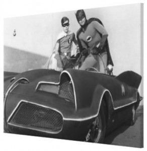 Classic Batman And Robin With Batmobile Canvas Art Print