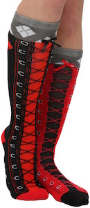 Harley Quinn Black And Red Faux Lace Up Socks